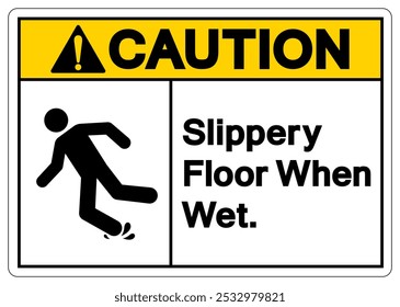 Cuidado Piso Deslizante Quando Símbolo De Símbolo Úmido, Ilustração De Vetor, Isolar No Rótulo Branco De Fundo. EPS10