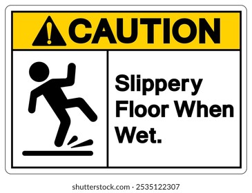 Caution Slippery Floor When Wet Symbol Sign,Vector Illustration, Isolate On White Background Label. EPS10