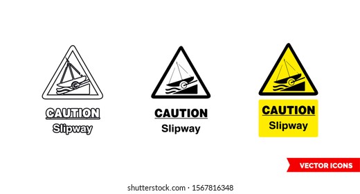 Caution slipway hazard sign icon of 3 types: color, black and white, outline. Isolated vector sign symbol.
