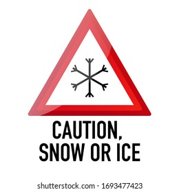 Caution of snow and ice Information and Warning Road traffic street sign, vector illustration isolated on white background for learning, education, driving courses, sticker, icon.