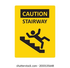 Caution stairway sign. A man falling down the stairs. A sign warning of danger. Slippery stairs. Vector illustration isolated on white background.