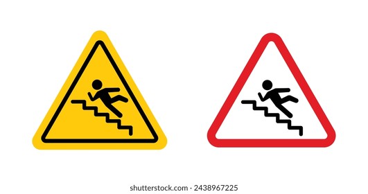 Caution stairway sign. stairs use caution vector symbol. slippery staircase attention sign.