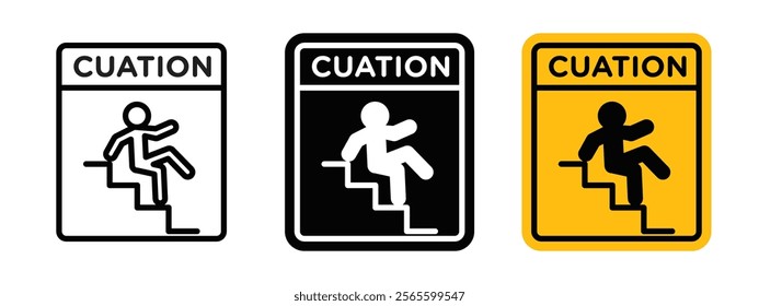 Caution stairway sign vector in black and yellow colors
