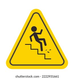 Caution stairway sign in yellow triangle, warning symbol, icon.