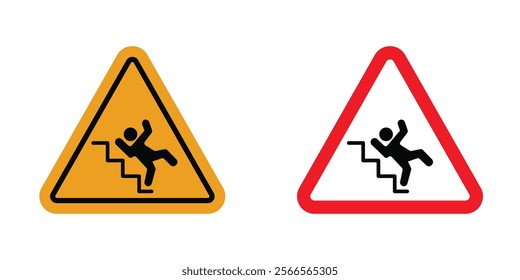 Caution stairway signs in black and color style