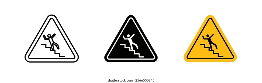 Caution stairway signs flat and linear vector illustration on white background.