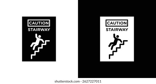 Caution stairway signs vector, solid illustration, pictogram