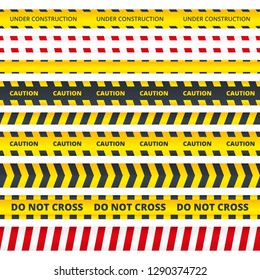 Caution stripe. Danger or attention messages security police crime scene signs vector pattern