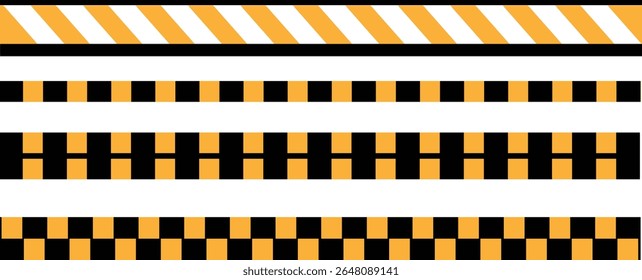 Ilustração do vetor da faixa de cuidado — Fita de cuidado amarela e preta e amarela. Um design de aviso de alto contraste para sinais de trânsito, zonas de construção e alertas de segurança. Ideal para zonas de perigo, cuidado	