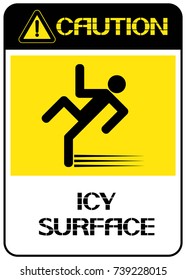 Caution.icy surface.                 
Informative poster about bad weather conditions for traffic.