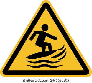 Caution surfboard collide with people in water icon. Surf craft area sign. Surfboards symbol. flat style.