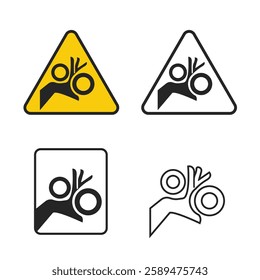 Caution symbol pinched roll rotating vector, icon danger warning