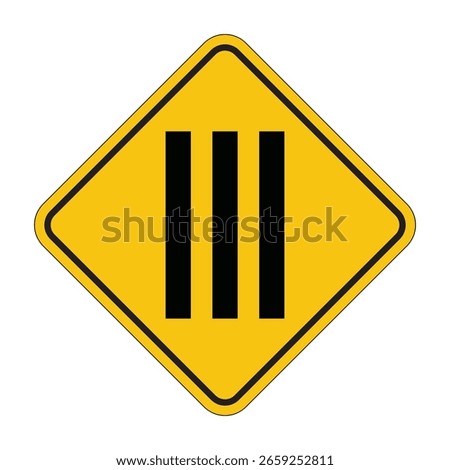 Caution Symbol for Road Ahead with Three Black Bars on Yellow Background