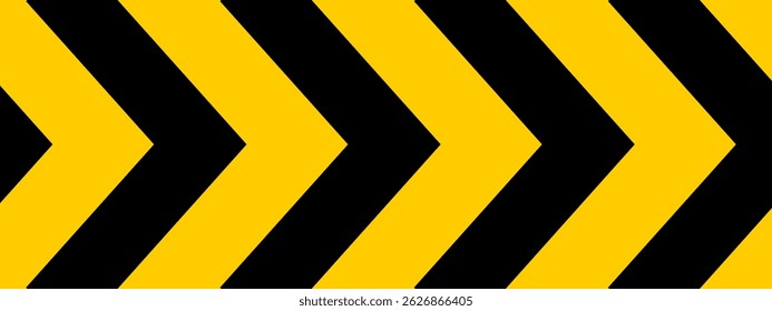 Plano de fundo da fita de cuidado com setas em divisa repetidas. Sinal de atenção, parada ou segurança. Faixa de perigo, restrita ou de aviso. Acidente de estrada, zona de trabalho ou cena do crime impresso. Ilustração plana vetorial.