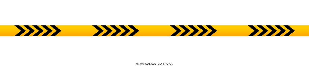 Caution tape with black and orange chevron print. Warning barrier in quarantine site, construction work area or crime scene. Restricted, hazard, warn or forbidden sign. Vector flat illustration.