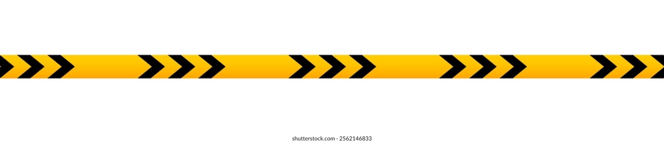 Caution tape with black and yellow chevron print. Barrier in quarantine zone, construction work area or crime scene. Stop, cordon or restricted sign isolated on white background. Vector illustration.