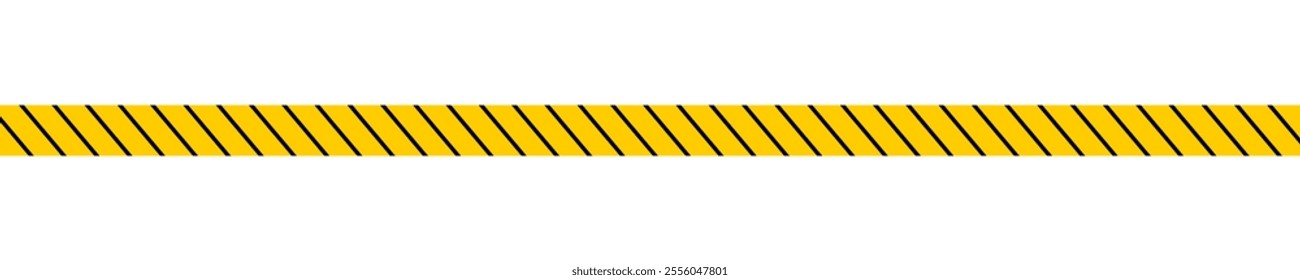 Caution tape with black and yellow slash print. Barrier print in quarantine area, construction work zone or crime scene. Restricted, warn, hazard or forbidden sign. Vector flat illustration.