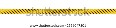 Caution tape with black and yellow slash print. Barrier print in quarantine area, construction work zone or crime scene. Restricted, warn, hazard or forbidden sign. Vector flat illustration.