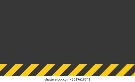 Caution Tape Border on Dark Background. Warning Frame with Yellow Black Stripes. Industrial Safety Banner Design. Construction Attention Sign Template. Hazard Protection Visual Concept.