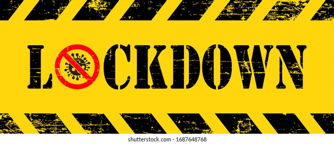 Caution tape grunge background with text Lockdown. Blocked access sign based on coronavirus disease