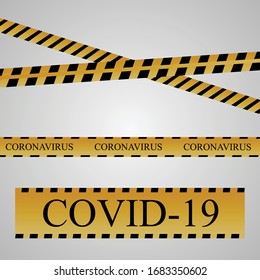 Caution tape on black background. Do not cross texted yellow crossed ribbons with light effect. Warning line in flat style, dangerous zone sign, vector illustration.