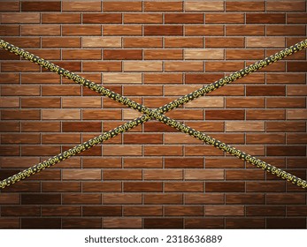Caution tape on bricks background. Vector illustration.