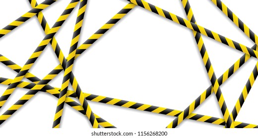 Caution tape, police line and danger tapes are crossed, all sealed, do not pass, do not cross. Vector illustration on isolated background.