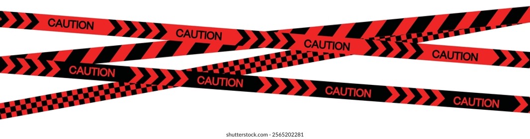 Caution tape with Red and Black warning lines, isolated on white. Vector illustration.
