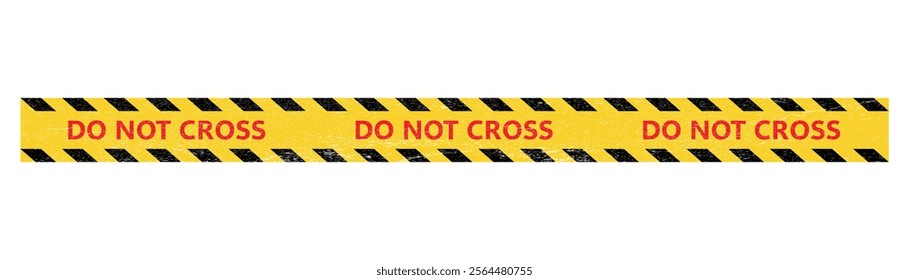 Caution tape ribbons reading Do Not Cross. Barrier tape crime scene border. Police lines do not cross.