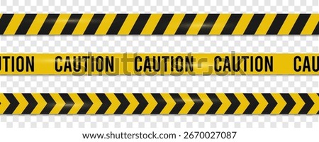 Caution tape set. Realistic warning tapes yellow and black stripes. Warning ribbons for construction area, crime scene or danger zone. Police cautionary stripe or barrier lines. Vector illustration.