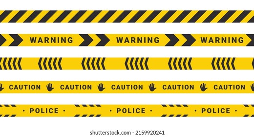 Caution tape set. Warning or caution stripe. Police line. Black and yellow stripes. Vector images