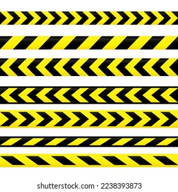 Juego de cinta de precaución. Colección de rayas de advertencia amarillas y negras. Construcción repetitiva, peligro, vendajes de peligro. Zonas de restricción y prohibición cintas adhesivas. 