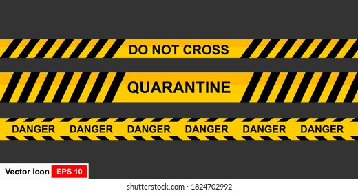 Caution tape set of yellow warning ribbons. Abstract warning lines for police, accident, under construction. Vector danger tape collection.