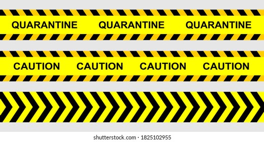 Caution tape set of yellow warning ribbons. Abstract warning lines for police, accident, under construction. Vector danger tape collection.
