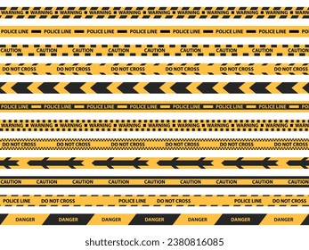 Cinta de advertencia de cintas de advertencia amarillas. Resumen de líneas de advertencia para la policía, accidente, en construcción. Colección de cinta de peligro vector.
