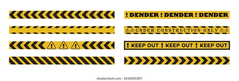 Caution tape set of yellow warning ribbons. Warning zone, danger tapes. Security Caution Tape Set. Yellow Warning Ribbons. Abstract Stripes for Police, Accident, Under Construction.