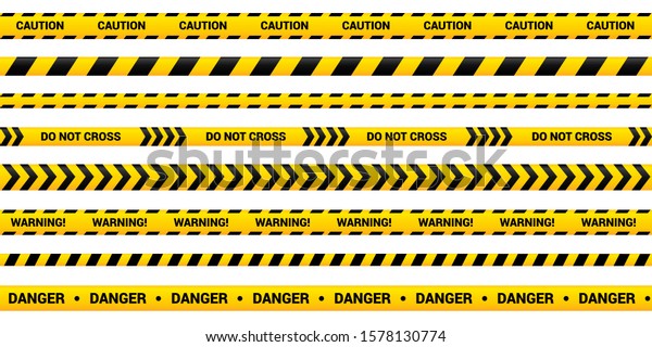 注意 黄色の警告リボンのテープセット 警察や事故 工事中の抽象的な警告欄 ベクター危険テープコレクション のベクター画像素材 ロイヤリティフリー