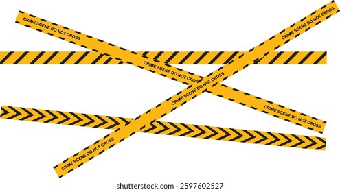 Caution tape that reads crime scene do not cross. Crime scene do not enter tape collection.  Crime scene warning tape with yellow and black striped caution barrier isolated on white background. warn. 