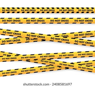 Caution tape vector illustration showing multiple DO NOT CROSS warning strips, ideal for safety, crime scene, and restricted area themes.