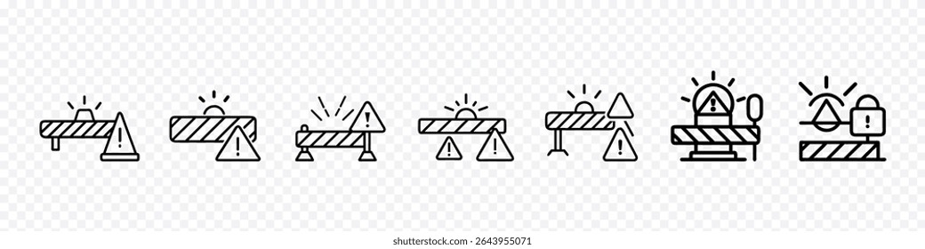 Caution Tape and Warning Light Icon – Emergency Risk Situation Symbol, Caution tape and warning light icon representing emergency risk situations, hazards, urgent alerts, safety warnings