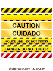 Caution Tape And Warning Signs In Seamless Vector