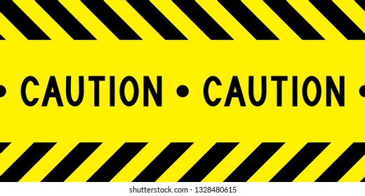 Caution tape. Yellow and black barricade tape. Safety stripes. Warning stripes. Seamless stripe. Vector illustration.