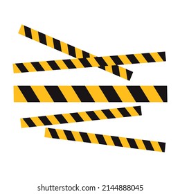 Caution Tape. Yellow And Black Striped Tape For Fencing Off Dangerous Areas. Icon, Clipart For Construction, Forensics, Security Website. Vector Flat Illustration, Cartoon Style.