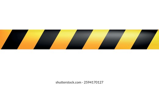 Caution tape with yellow and black stripes isolated on a transparent background. Realistic stretched warning tape. Seamless vector illustration.