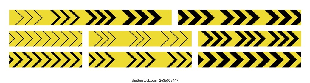 Cinta de precaución con rayas amarillas y negras. Barrera de seguridad de construcción y señal de advertencia. Ilustración vectorial plana aislada sobre fondo blanco.