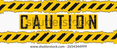 Caution tape with yellow and black stripes on a transparent background. Realistic crossed tape for construction areas. Vector illustration of yellow background with grunge