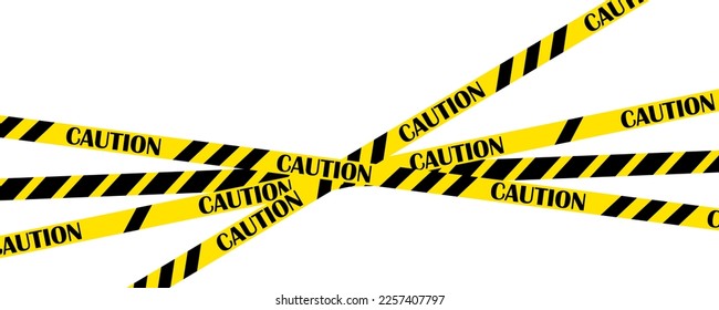 Cinta de precaución. Las líneas de advertencia amarillas son de precaución aisladas en blanco. Ilustración del vector