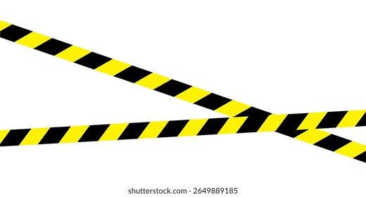 Caution tapes. Yellow warning danger tapes. Do not cross ribbons. Realistic tapes for police, Restricted area, under construction, crime scene. overlapping diagonally ribbon on white background eps 10