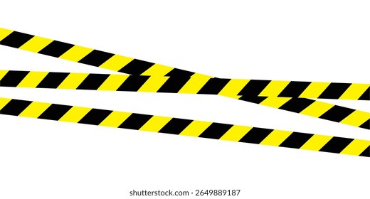Caution tapes. Yellow warning danger tapes. Do not cross ribbons. Realistic tapes for police, Restricted area, under construction, crime scene. overlapping diagonally ribbon on white background eps 10