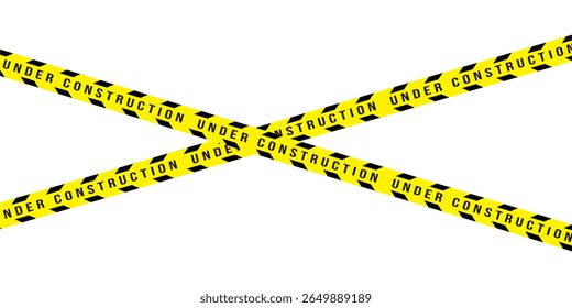 Caution tapes. Yellow warning danger tapes. Do not cross ribbons. Realistic tapes for police, Restricted area, under construction, crime scene. overlapping diagonally ribbon on white background eps 10